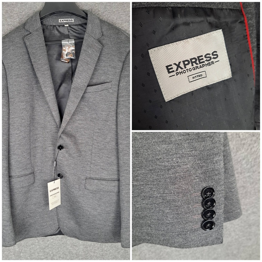 Express Blazer Men 42R Gray Photographer Fitted Two-Button Knit Sport Coat NWT